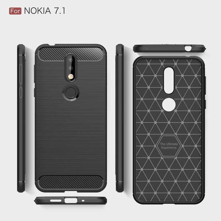 Brushed Texture Carbon Fiber Soft TPU Case for Nokia 7.1(Red) by buy2fix