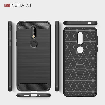 Brushed Texture Carbon Fiber Soft TPU Case for Nokia 7.1(Red) by buy2fix