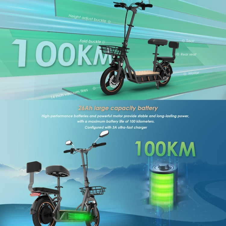 KuKirin C1 Pro 500W 48V 26Ah Electric Offroad Scooter with 14 inch Tires & Rear Seat, EU Plug - Electric Scooters by Kukirin | Online Shopping UK | buy2fix