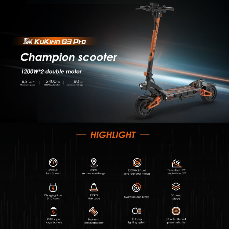 Kukirin G3 Pro 10 inch Tires 2400W 52V 23.4AH Three-speed Folding Electric Offroad Scooter with LED Display - Electric Scooters by Kukirin | Online Shopping UK | buy2fix