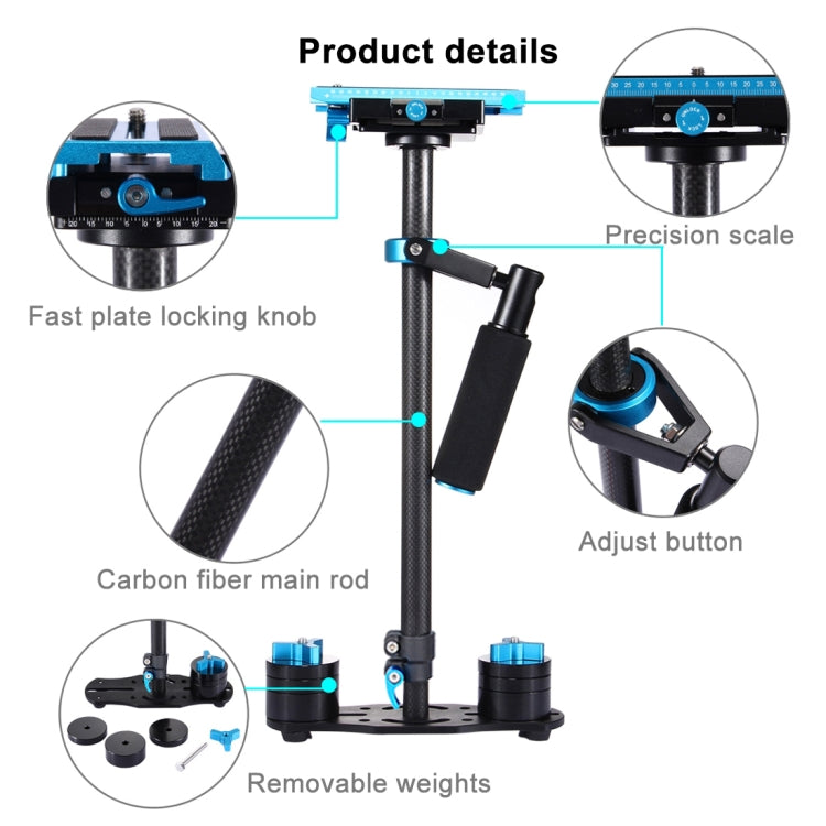 PULUZ 38.5-61cm Carbon Fibre Handheld Stabilizer for DSLR & DV Digital Video & Cameras, Load Range: 0.5-3kg(Blue) - Camera Stabilizer by PULUZ | Online Shopping UK | buy2fix