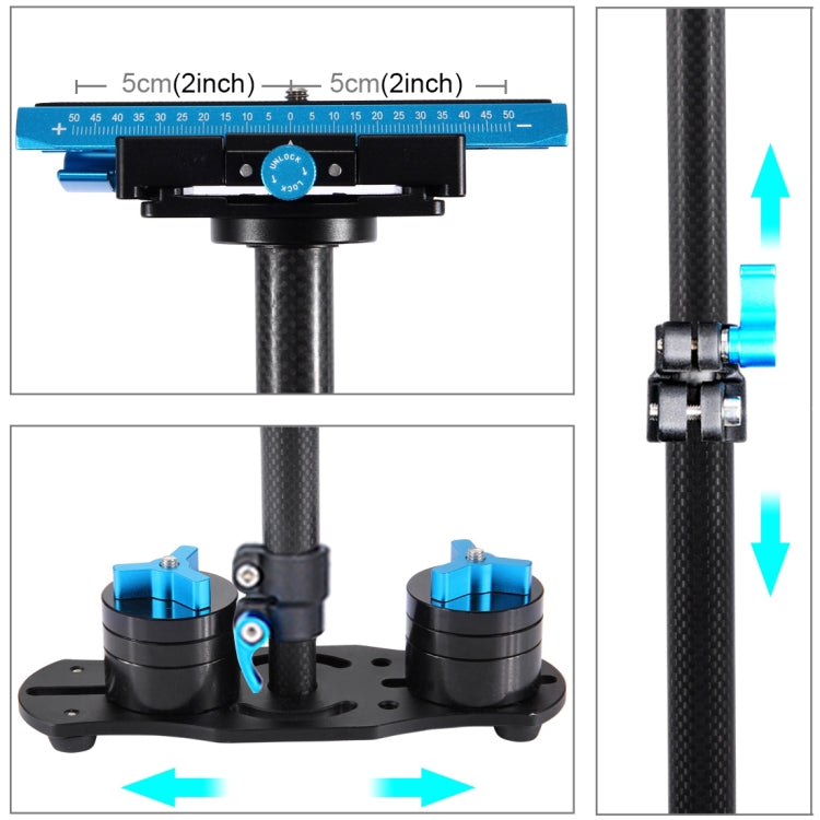 PULUZ 38.5-61cm Carbon Fibre Handheld Stabilizer for DSLR & DV Digital Video & Cameras, Load Range: 0.5-3kg(Blue) - Camera Stabilizer by PULUZ | Online Shopping UK | buy2fix