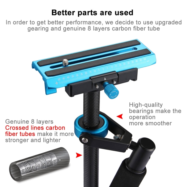 PULUZ 38.5-61cm Carbon Fibre Handheld Stabilizer for DSLR & DV Digital Video & Cameras, Load Range: 0.5-3kg(Blue) - Camera Stabilizer by PULUZ | Online Shopping UK | buy2fix
