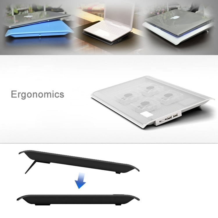 NUOXI L112A Four Fans Adjustable Speed Silent Notebook Computer Cooling Base USB Cooler Pad with 2 x USB Ports(Black) - Cooling Pads by NUOXI | Online Shopping UK | buy2fix