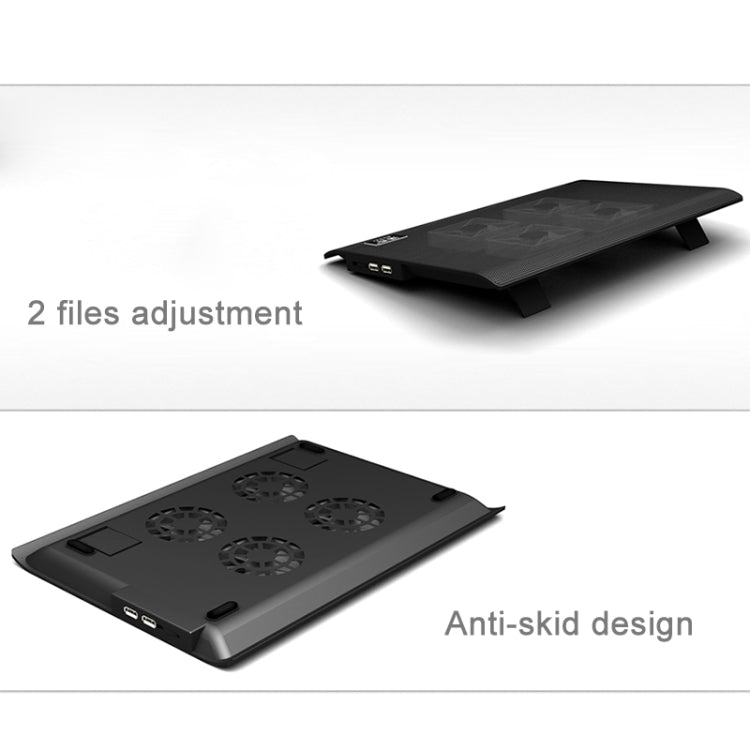 NUOXI L112A Four Fans Adjustable Speed Silent Notebook Computer Cooling Base USB Cooler Pad with 2 x USB Ports(Black) - Cooling Pads by NUOXI | Online Shopping UK | buy2fix