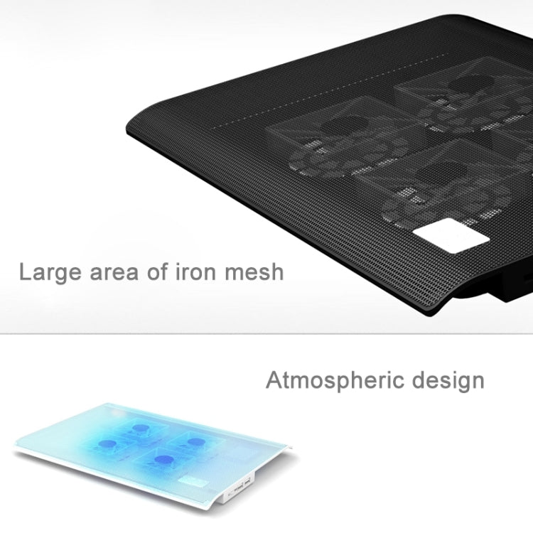 NUOXI L112A Four Fans Adjustable Speed Silent Notebook Computer Cooling Base USB Cooler Pad with 2 x USB Ports(Black) - Cooling Pads by NUOXI | Online Shopping UK | buy2fix