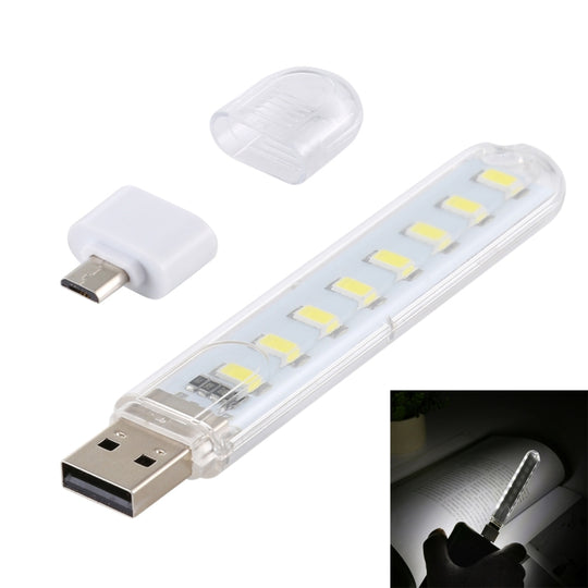 8LEDs 5V 200LM USB LED Book Light Portable Night Light, with Micro Adapter(White Light)