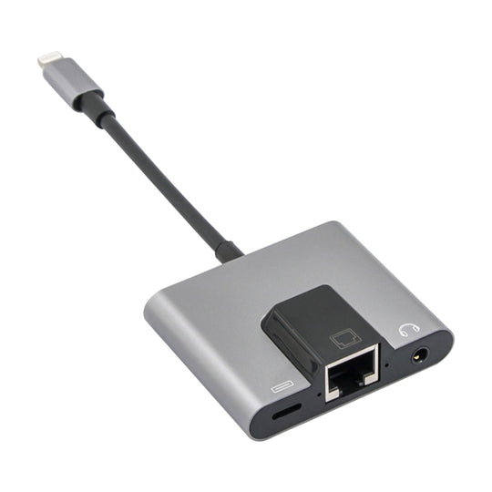 NK-1056 3 in 1 8 Pin Male to 8 Pin Charging + RJ45 Ethernet + 3.5mm Earphone Female Adapter