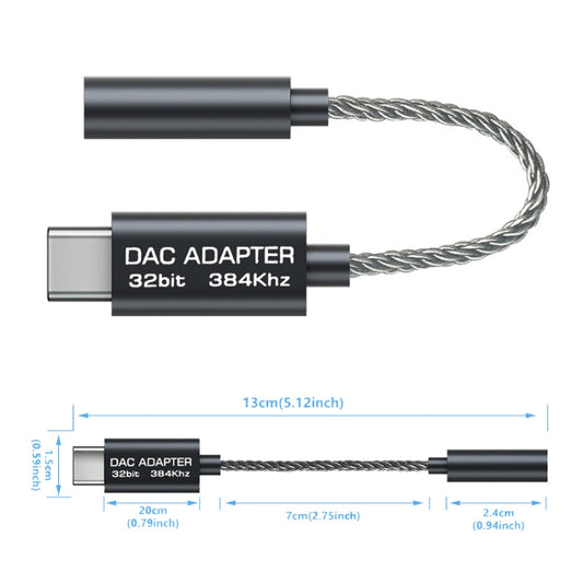 TA12-R2 USB-C / Type-C Male to 3.5mm Audio Female Single Crystal Copper Braid Earphone Adapter(Grey) by buy2fix