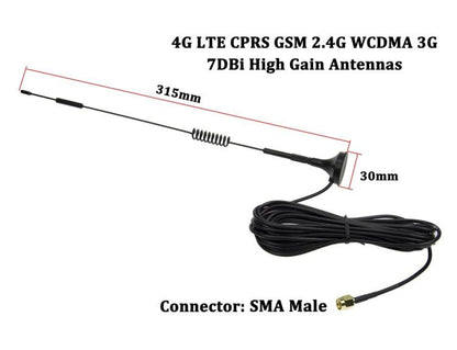 7dBi SMA Male Connector High Gain 4G LTE CPRS GSM 2.4G WCDMA 3G Antenna Network Reception Adapter by buy2fix