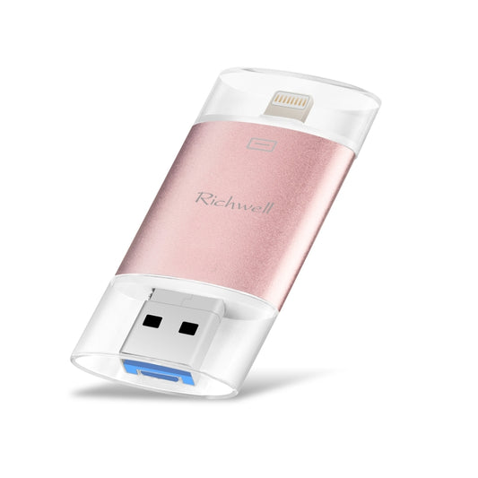 Richwell 3 in 1 32G Type-C + 8 Pin + USB 3.0 Metal Double Cover Push-pull Flash Disk with OTG Function(Rose Gold) by Richwell