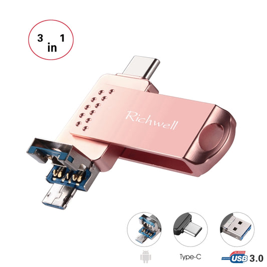 Richwell 3 in 1 128G Type-C + Micro USB + USB 3.0 Metal Flash Disk with OTG Function(Rose Gold) by Richwell