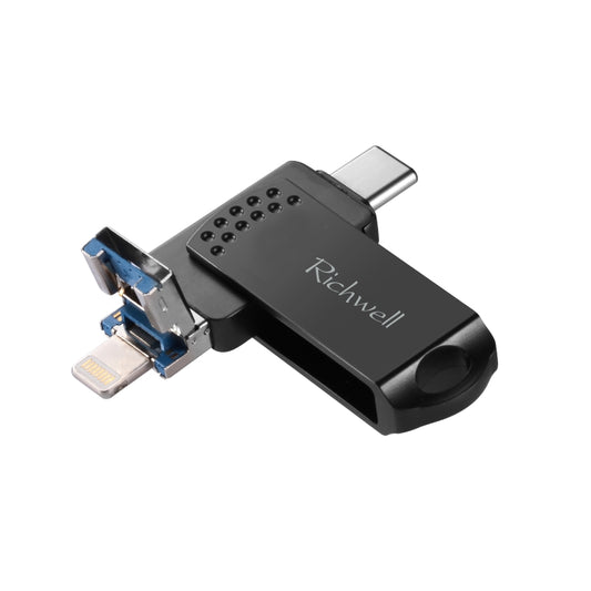Richwell 16G Type-C + 8 Pin + USB 3.0 Metal Flash Disk with OTG Function(Black) by Richwell