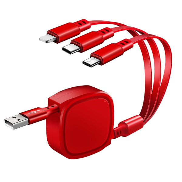 1.2m 3.5A Max 3 in 1 USB to USB-C / Type-C + 8Pin + Micro USB Retractable Charging Cable(Red) by buy2fix