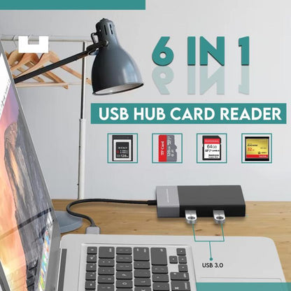 6 In 1 Multi-function Dual USB 3.0 + XQD + CF + TF + SD Card Reader (Silver) -  by buy2fix | Online Shopping UK | buy2fix