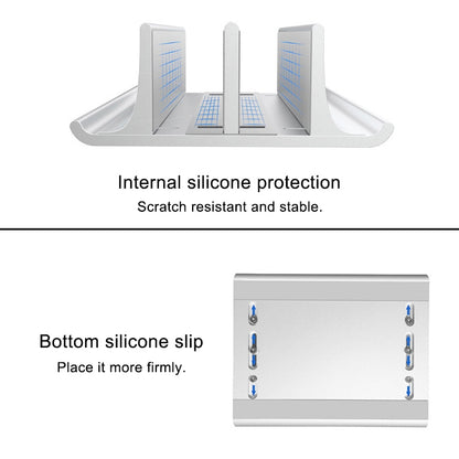 Universal Portable Aluminum Alloy Double Slot Width Adjustable Laptop Vertical Storage Stand Base(Silver) - Laptop Stand by buy2fix | Online Shopping UK | buy2fix