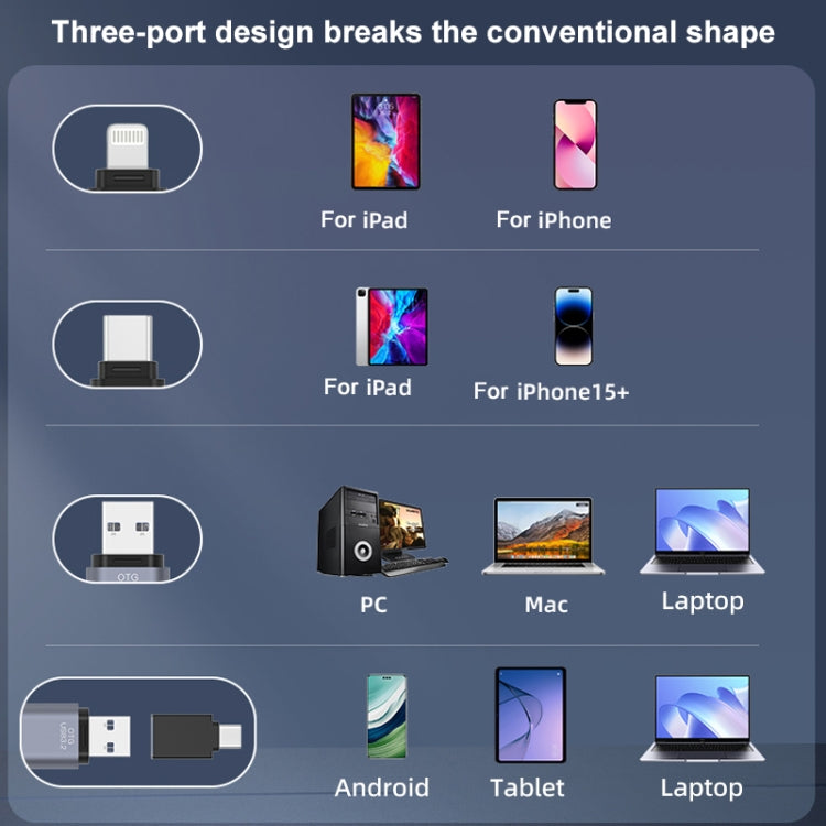 NK-951 3 in 1 USB3.2 to Type-C and 8 Pin Solid State USB Flash Drive with OTG Function - U Disk & Card Reader by buy2fix | Online Shopping UK | buy2fix
