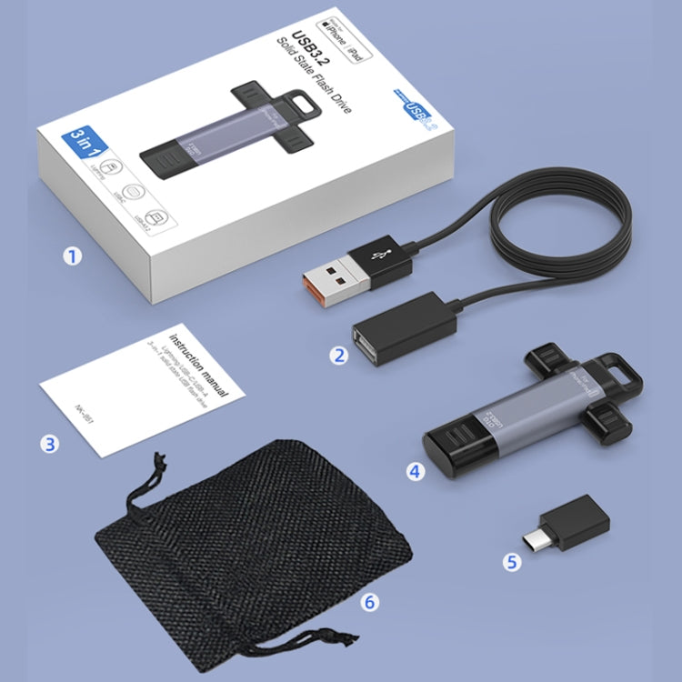 NK-951 3 in 1 USB3.2 to Type-C and 8 Pin Solid State USB Flash Drive with OTG Function - U Disk & Card Reader by buy2fix | Online Shopping UK | buy2fix
