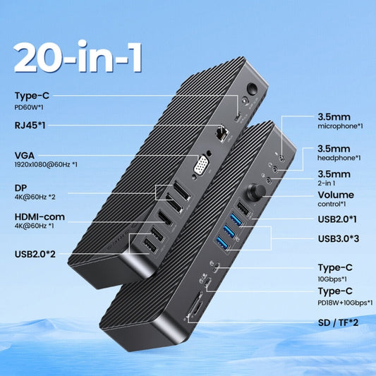 ORICO DKA20-BK-BP 10Gbps 20 in 1 Type-C 3.0 HUB Docking Station (UK Plug) by ORICO