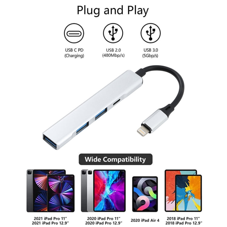 S-209 3 in 1 8 Pin Male to Dual USB 2.0 + USB 3.0 Female Adapter HUB(Silver) - Converter & Adapter by buy2fix | Online Shopping UK | buy2fix