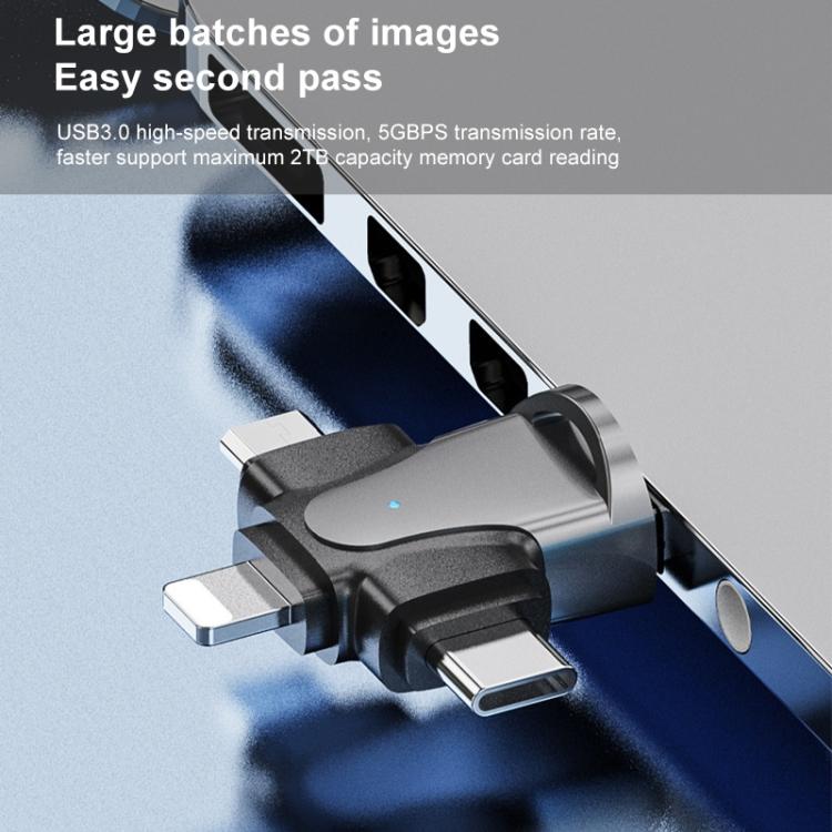 4 in 1 8 Pin + USB-C / Type-C + Micro USB + USB 3.0 Male TF Card Reader by buy2fix