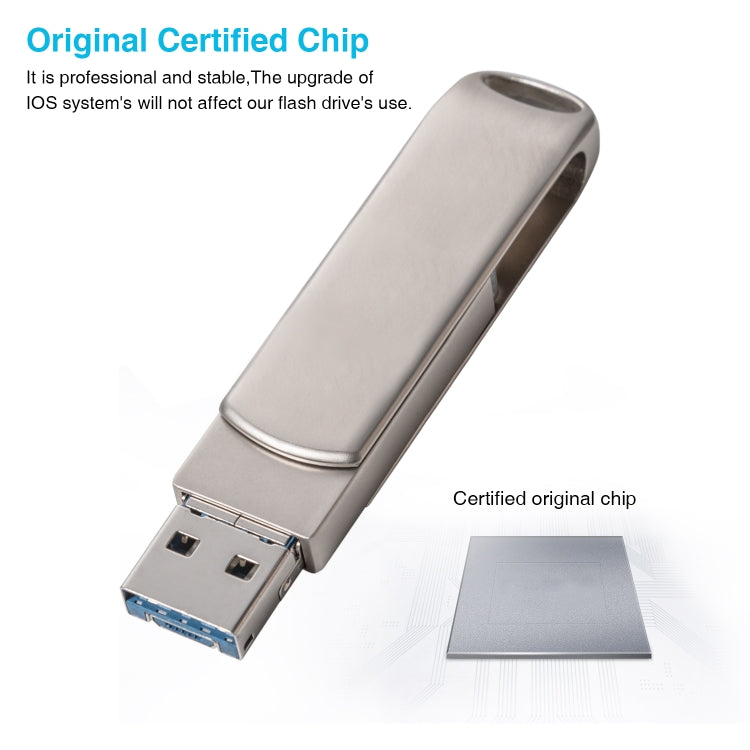 Richwell 3 in 1 128G Micro USB + 8 Pin + USB 3.0 Metal Rotating Push-pull Flash Disk with OTG Function(Silver) - U Disk & Card Reader by Richwell | Online Shopping UK | buy2fix