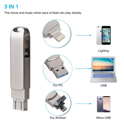 Richwell 3 in 1 128G Micro USB + 8 Pin + USB 3.0 Metal Rotating Push-pull Flash Disk with OTG Function(Silver) - U Disk & Card Reader by Richwell | Online Shopping UK | buy2fix