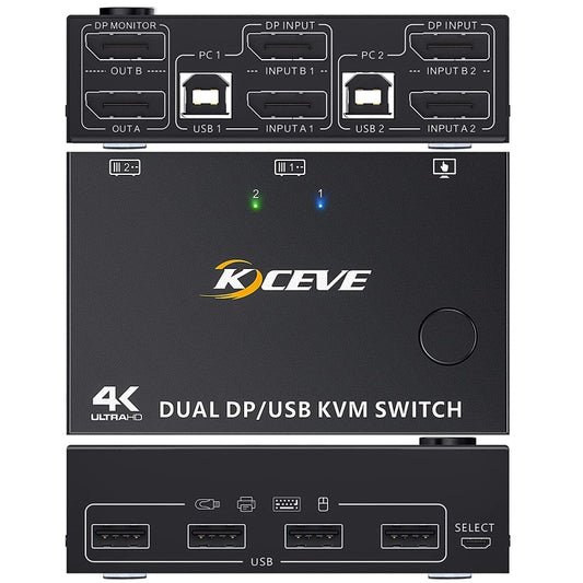 KC-KVM202DPA-USB2.0 DP 3DP+3DP KVM Switch (Black) by buy2fix