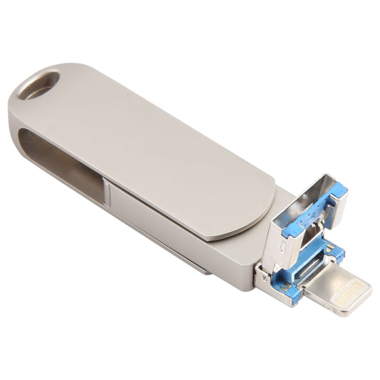 3 in 1 64G USB + 8 Pin + Type-C Metal Rotating Push-pull Flash Disk with OTG Function (Silver) by buy2fix