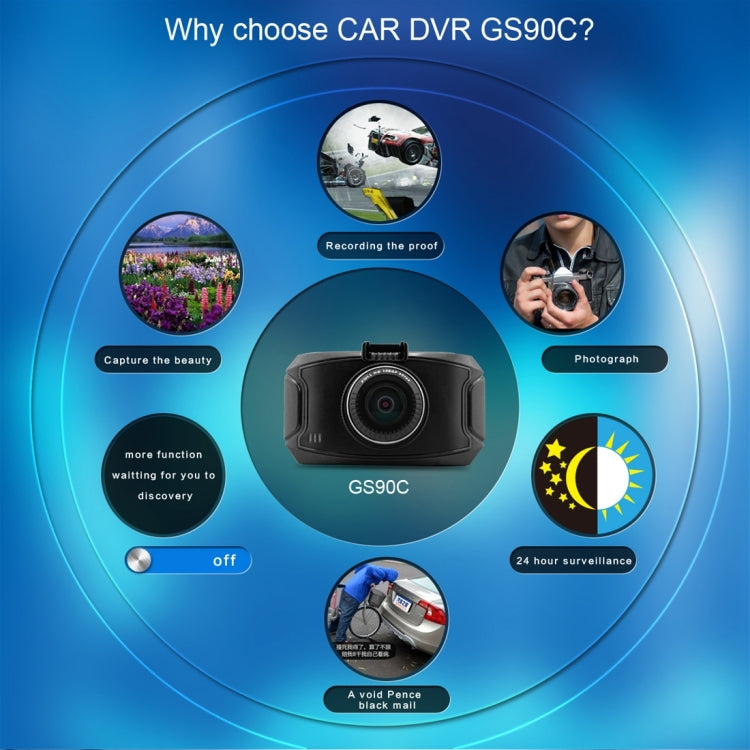 GS90C Car DVR Camera 2.7 inch LCD Screen HD 2304 x 1296P 170 Degree Wide Angle Viewing, Support Motion Detection / TF Card / G-Sensor / HDMI(Black) by buy2fix