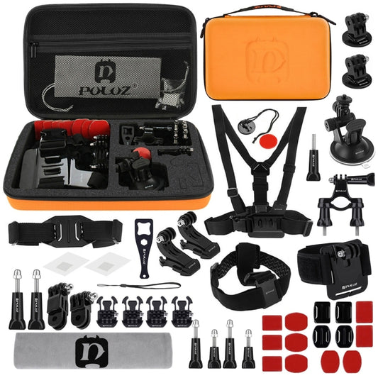 PULUZ 45 in 1 Accessories Ultimate Combo Kits with Orange EVA Case (Chest Strap + Suction Cup Mount + 3-Way Pivot Arms + J-Hook Buckle + Wrist Strap + Helmet Strap + Surface Mounts + Tripod Adapter + ... for GoPro, Insta360, DJI and Other Action Cameras by PULUZ