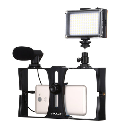 PULUZ 3 in 1 Vlogging Live Broadcast LED Selfie Light Smartphone Video Rig Kits with Microphone + Cold Shoe Tripod Head for iPhone, Galaxy, Huawei, Xiaomi, HTC, LG, Google, and Other Smartphones(Blue) - Camera Cage by PULUZ | Online Shopping UK | buy2fix