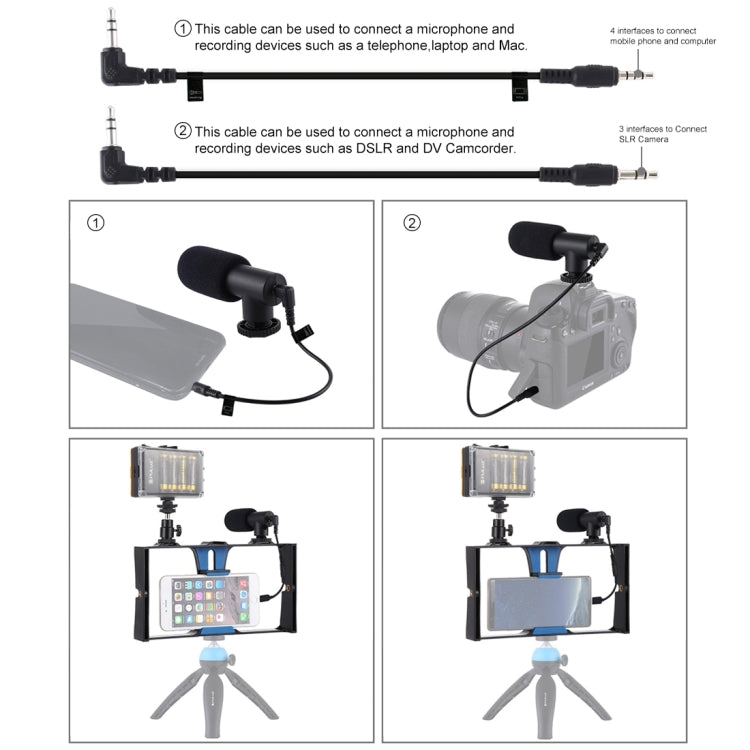 PULUZ 3 in 1 Vlogging Live Broadcast LED Selfie Light Smartphone Video Rig Kits with Microphone + Cold Shoe Tripod Head for iPhone, Galaxy, Huawei, Xiaomi, HTC, LG, Google, and Other Smartphones(Blue) - Camera Cage by PULUZ | Online Shopping UK | buy2fix