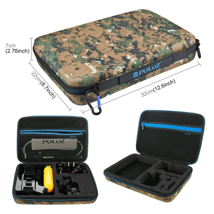 PULUZ 20 in 1 Accessories Combo Kit with Camouflage EVA Case (Chest Strap + Head Strap + Suction Cup Mount + 3-Way Pivot Arm + J-Hook Buckles + Extendable Monopod + Tripod Adapter + Bobber Hand Grip + ... for GoPro, Insta360, DJI and Other Action Cameras by PULUZ