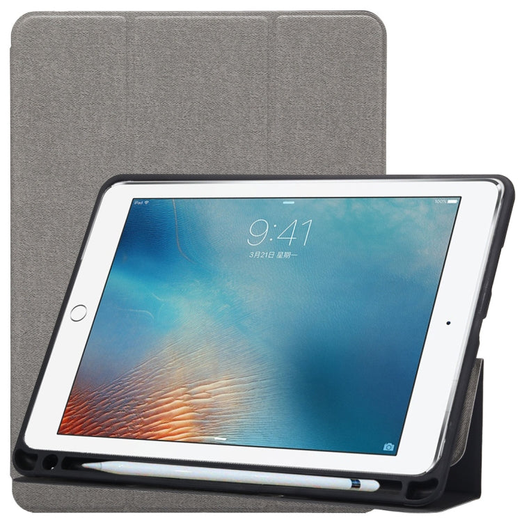 Cloth Texture Pattern Case for iPad 9.7 (2018) & iPad 9.7 inch (2017), with Three-folding Holder & Pen Slots(Grey) - iPad 9.7 (2018) & (2017) Cases by buy2fix | Online Shopping UK | buy2fix