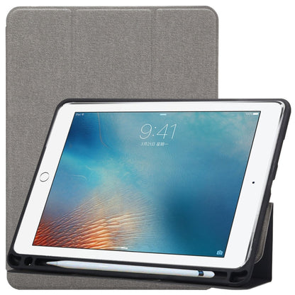Cloth Texture Pattern Case for iPad 9.7 (2018) & iPad 9.7 inch (2017), with Three-folding Holder & Pen Slots(Grey) - iPad 9.7 (2018) & (2017) Cases by buy2fix | Online Shopping UK | buy2fix