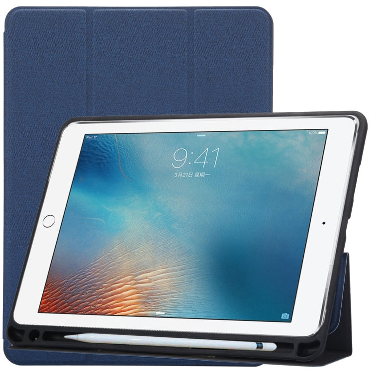 Cloth Texture Pattern Case for iPad 9.7 (2018) & iPad 9.7 inch (2017), with Three-folding Holder & Pen Slots(Blue) - iPad 9.7 (2018) & (2017) Cases by buy2fix | Online Shopping UK | buy2fix