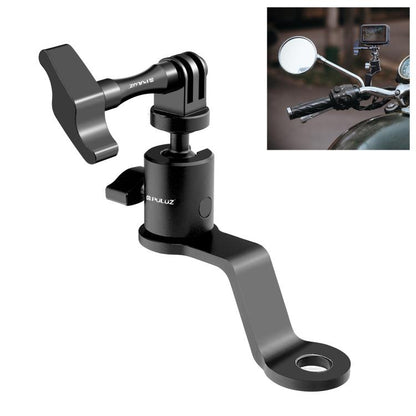 PULUZ Motorcycle Rearview Mirror Aluminum Alloy Action Camera Holder Mount (Black) - Holder by PULUZ | Online Shopping UK | buy2fix