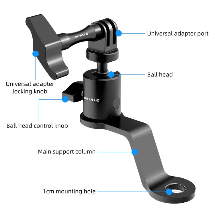 PULUZ Motorcycle Rearview Mirror Aluminum Alloy Action Camera Holder Mount (Black) - Holder by PULUZ | Online Shopping UK | buy2fix