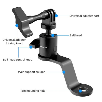 PULUZ Motorcycle Rearview Mirror Aluminum Alloy Action Camera Holder Mount (Black) - Holder by PULUZ | Online Shopping UK | buy2fix