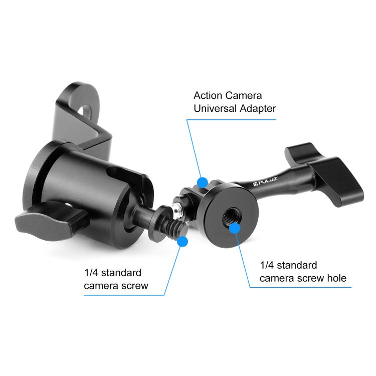 PULUZ Motorcycle Rearview Mirror Aluminum Alloy Action Camera Holder Mount (Black) - Holder by PULUZ | Online Shopping UK | buy2fix