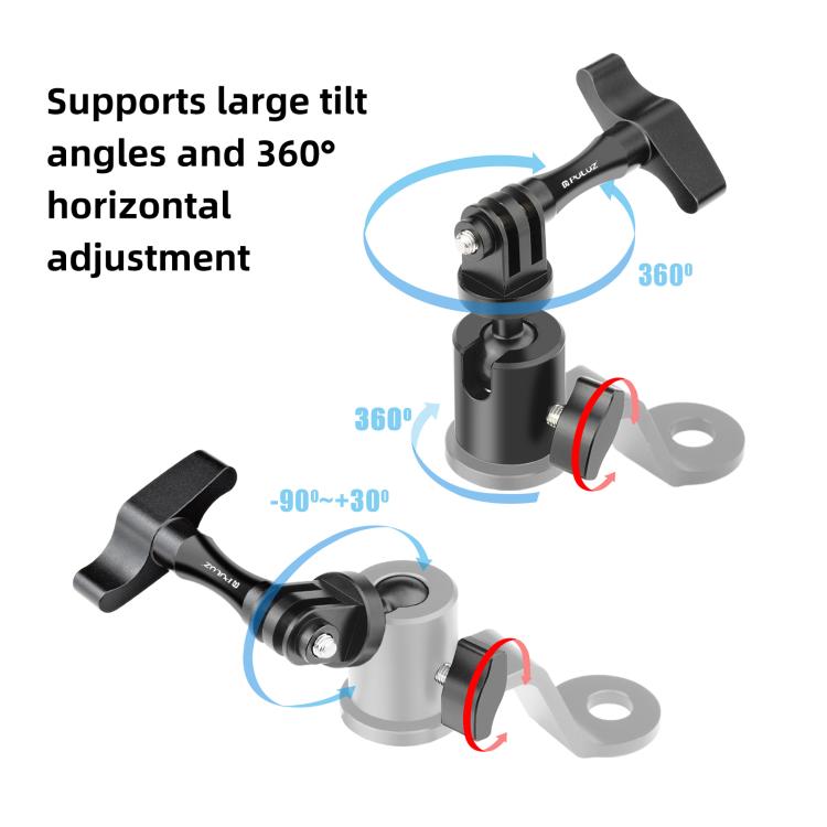 PULUZ Motorcycle Rearview Mirror Aluminum Alloy Action Camera Holder Mount (Black) - Holder by PULUZ | Online Shopping UK | buy2fix