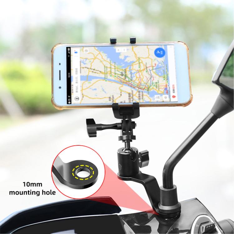 PULUZ Motorcycle Rearview Mirror Aluminum Alloy Action Camera Holder Mount (Black) - Holder by PULUZ | Online Shopping UK | buy2fix