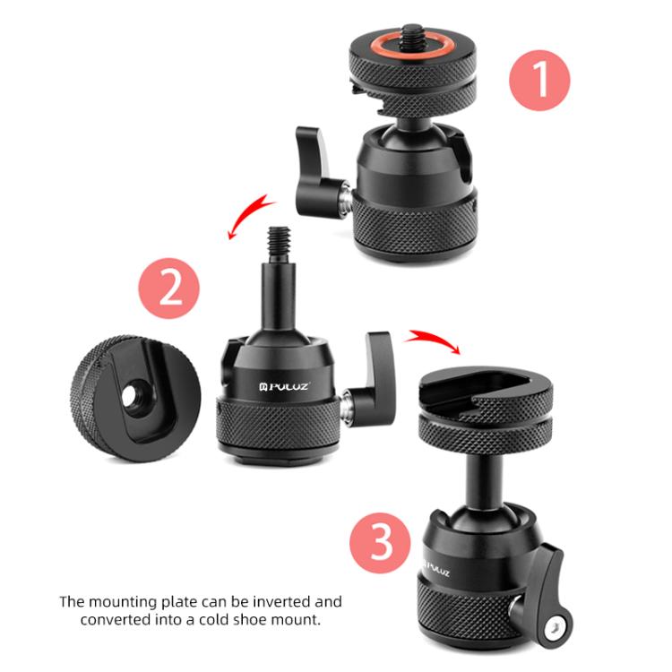 PULUZ Multifunctional Aluminum Alloy Mini Ball Head Tripod Mount Adapter, Cold Shoe & 1/4 Screw Dual-Use (Black) - Tripod Heads by PULUZ | Online Shopping UK | buy2fix