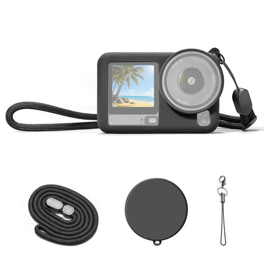 For DJI Osmo Action 6 PULUZ Silicone Protective Cover with Wrist Strap & Lens Cap (Black)