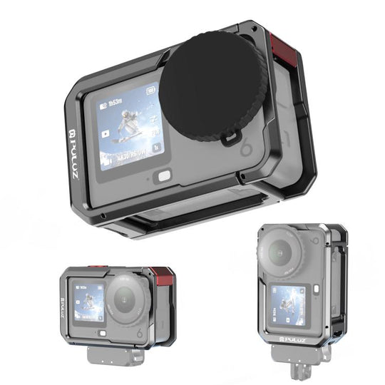 For DJI Osmo Action 6 PULUZ Metal Dual-Opening Camera Cage Expandable Frame with Silicone Lens Cap (Titanium)