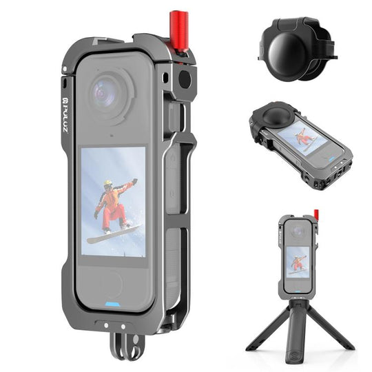 For Insta360 X4 Air PULUZ Metal Protective Cage Expansion Frame with Cold Shoe Bases & Lens Cover (Grey)