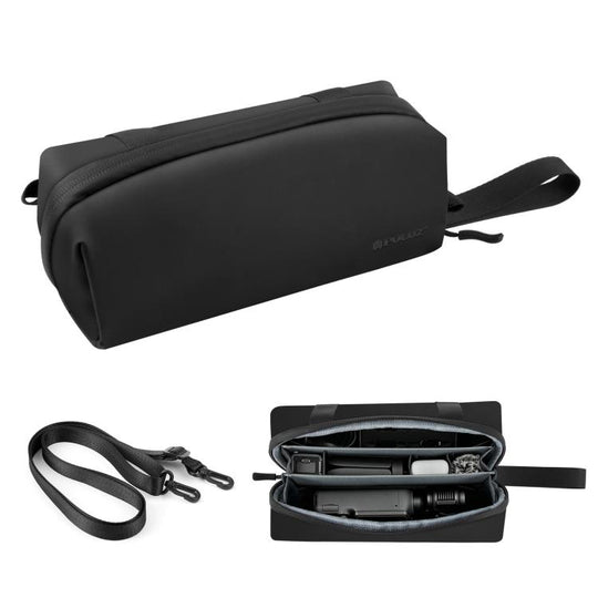 PULUZ Gimbal Camera Carrying Bag Crossbody Protective Multi-compartment Bag for DJI Osmo Pocket 4P / 4 / 3, Xtra Muse / Muse 2 Pro, Insta360 Luna Ultra / Luna Pro / X5 / X4 / X3 (Black)