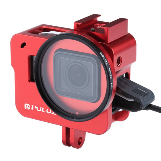 PULUZ Housing Shell CNC Aluminum Alloy Protective Cage with 52mm UV Lens for GoPro HERO(2018) /7 Black /6 /5(Red) by PULUZ