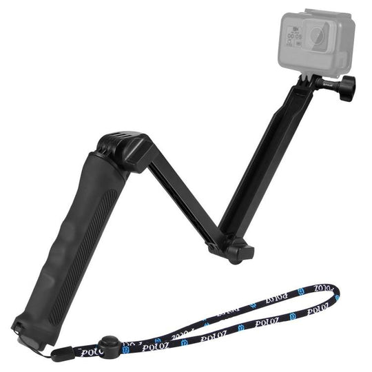 Monopode d'extension de bâton de selfie de trépied pliable à poignée à 3 voies PULUZ pour GoPro, Insta360 ONE R, DJI Osmo Action et autres caméras d'action, longueur: 20-58 cm